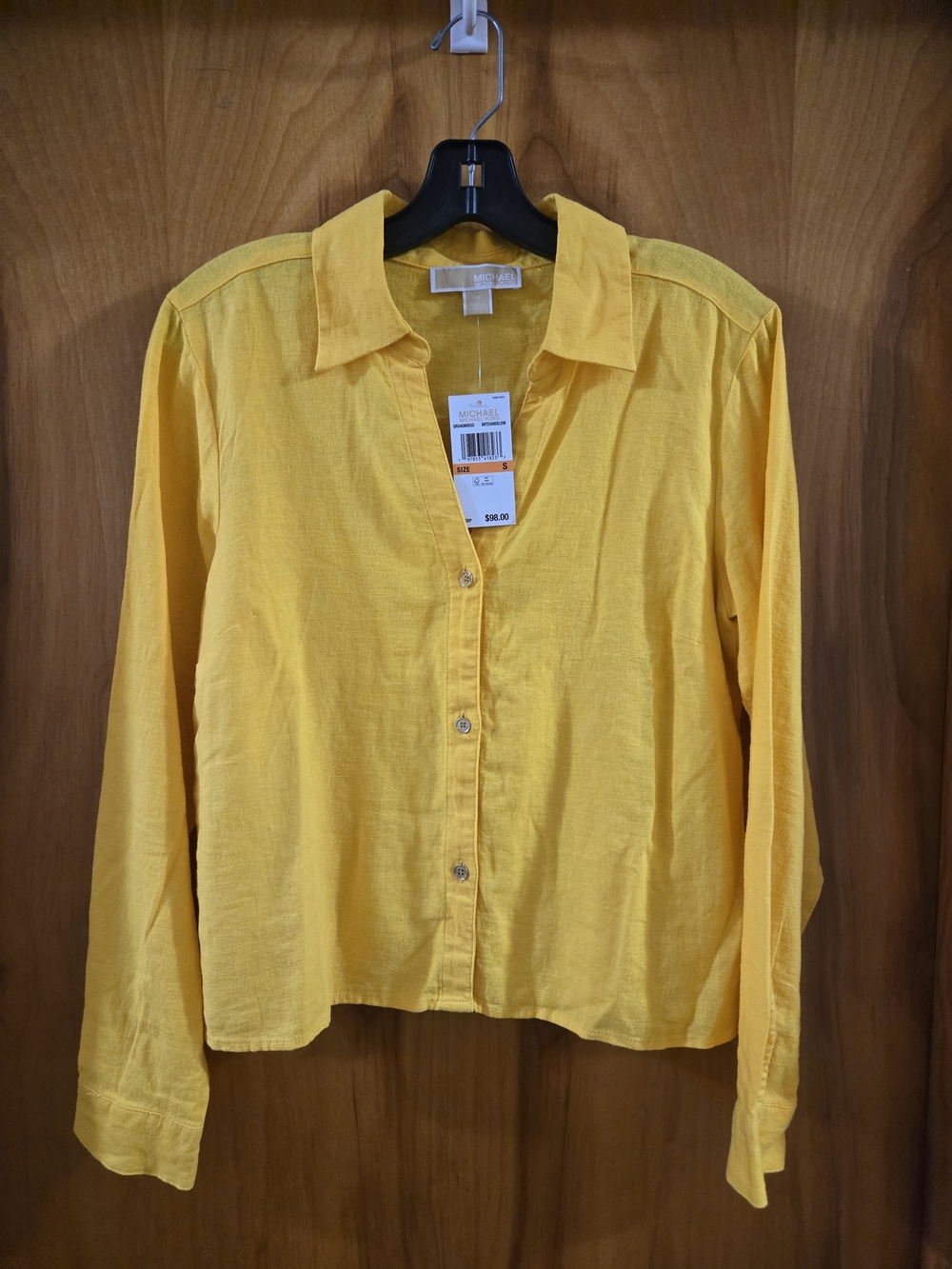 Michael Kors Yellow Linen-Texture Button Front Shirt